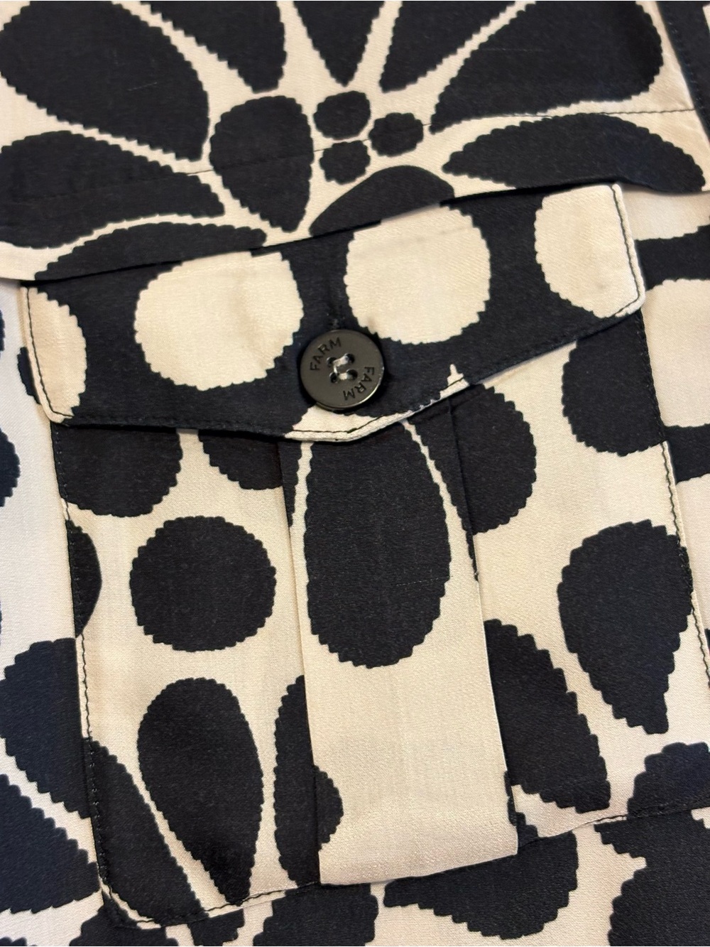 FARM RIO PALERMO Black Ivory Printed Shirt Dress / Belt Tie Waist SZ L EUC $260 - Picture 11 of 16